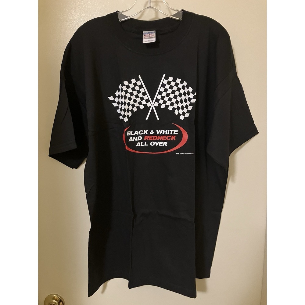 VTG 2001 Black & White and Redneck All Over T-Shirt XL Nascar Checkered Flag NOS